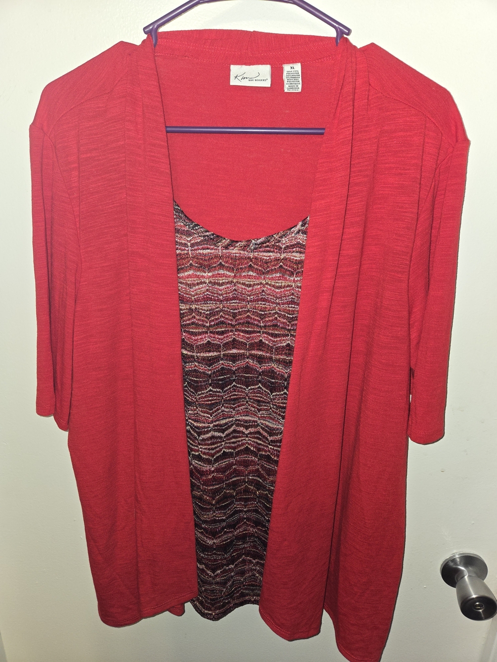 Kim Rogers Red Layered Knit Two-in-One Mock Cardigan Top Size XL